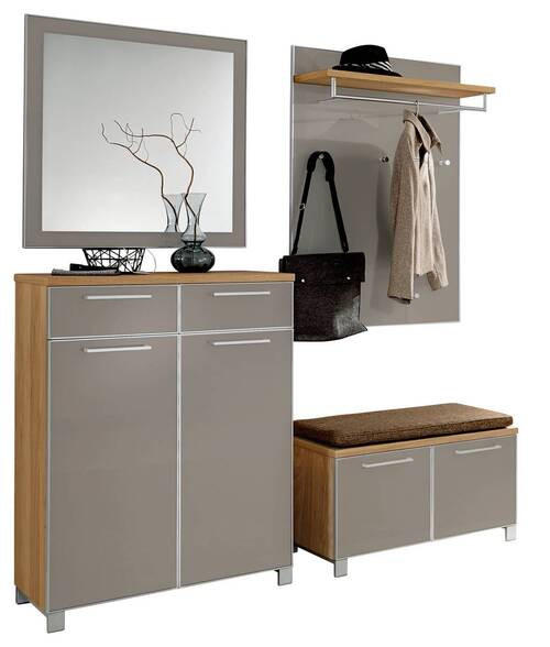 GARDEROBE 5-teilig in 175/195/40 cm - Taupe/Hellbraun, Design, Glas/Holz (175/195/40cm)