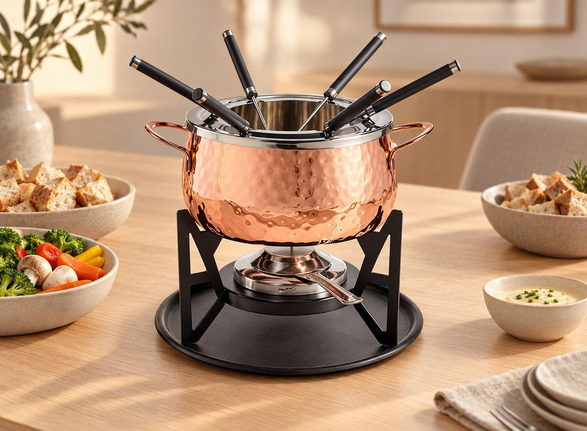 FONDUESET  - Edelstahlfarben/Schwarz, Basics, Metall - Homeware Profession.