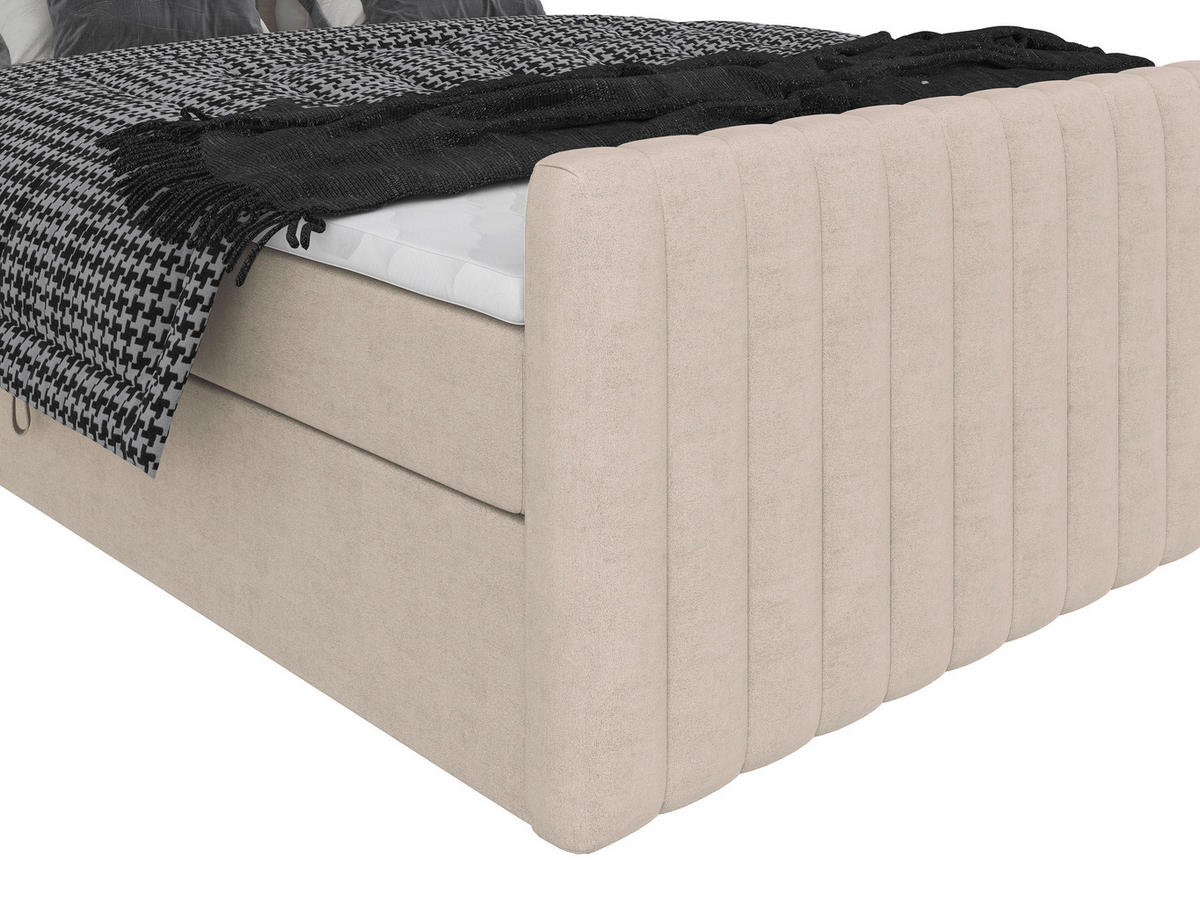 BOXBETT 160/200 cm,  in Creme, gepolstertes Kopfteil, Bettkasten, Topper, Matratzen, H3 + H3 = fest  - Creme/Schwarz, Basics, Kunststoff/Textil (160/200cm) - Chameo