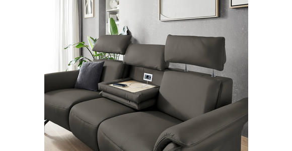 TRAPEZSOFA in Echtleder Dunkelgrau  - Dunkelgrau/Schwarz, KONVENTIONELL, Leder/Metall (221/103/95cm) - Dieter Knoll