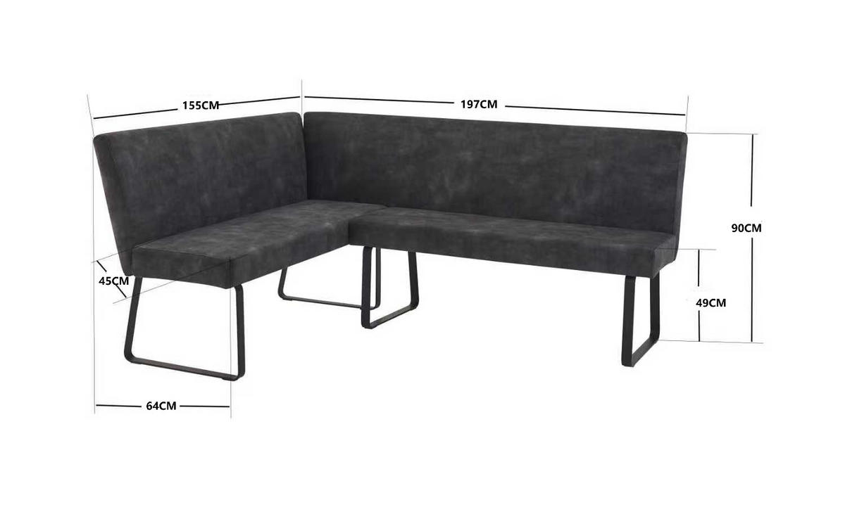 ECKBANK 155/197 cm Samt Dunkelgrau   - Dunkelgrau/Schwarz, LIFESTYLE, Textil/Metall (155/197cm) - MID.YOU