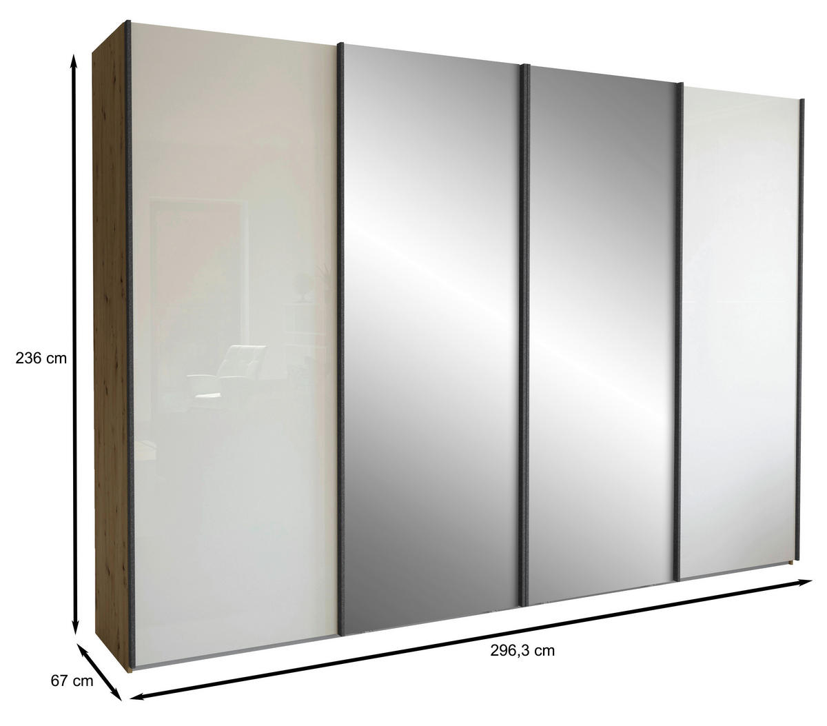 SCHWEBETÜRENSCHRANK in Champagner, Eiche Bianco  - Schieferfarben/Eiche Bianco, Konventionell, Glas/Holzwerkstoff (300/236/67cm) - Dieter Knoll
