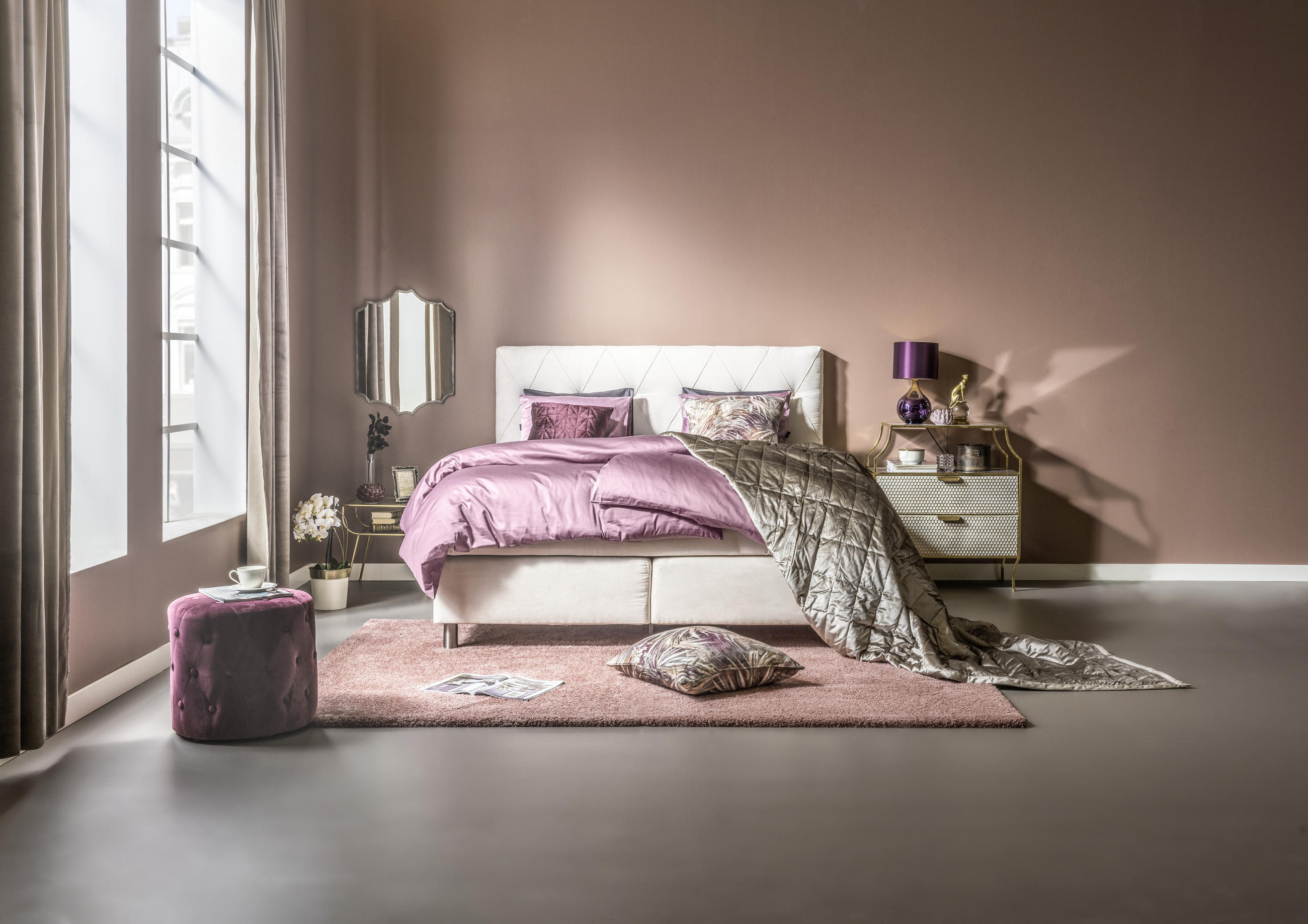 KONTINENTALSÄNG 180/200 cm i beige - beige/grå, Design, metall/trä (180/200cm) - Elegando