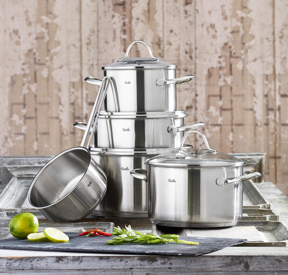 KOCHTOPFSET Paris 5-teilig  - Klar/Silberfarben, Basics, Glas/Metall - Fissler