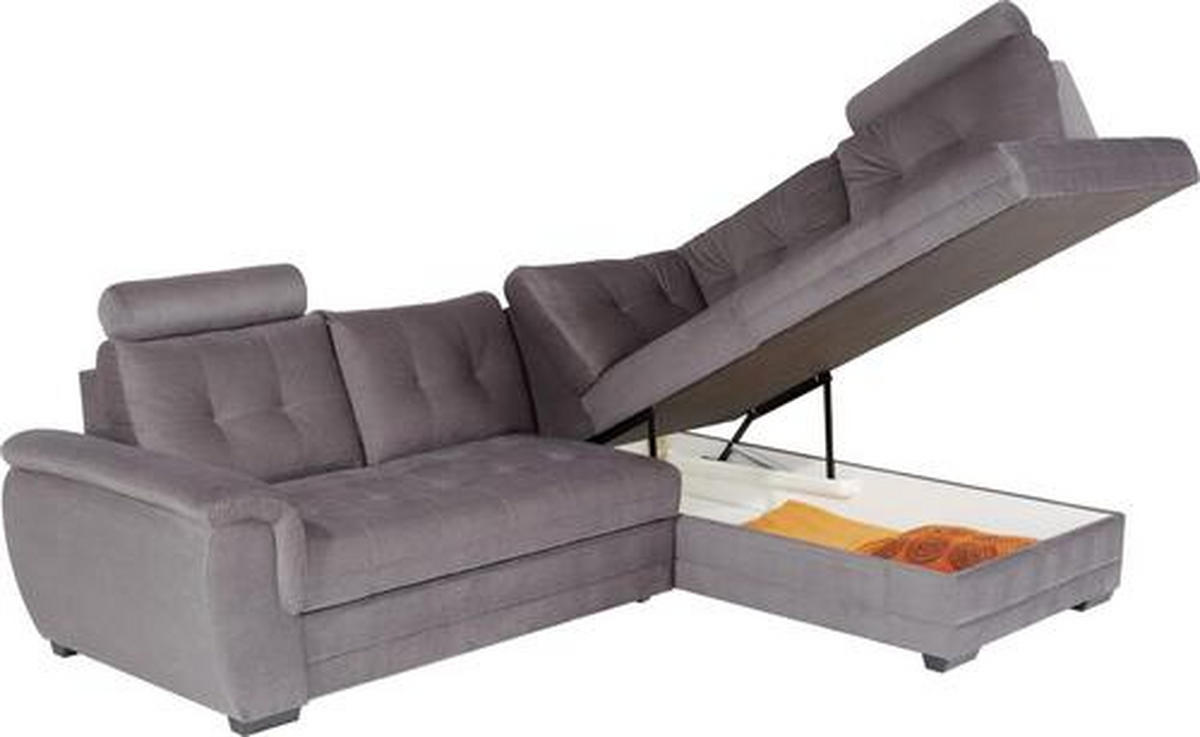 ECKSOFA Dunkelgrau Webstoff  - Dunkelgrau/Dunkelbraun, KONVENTIONELL, Kunststoff/Textil (251/183cm) - Livetastic