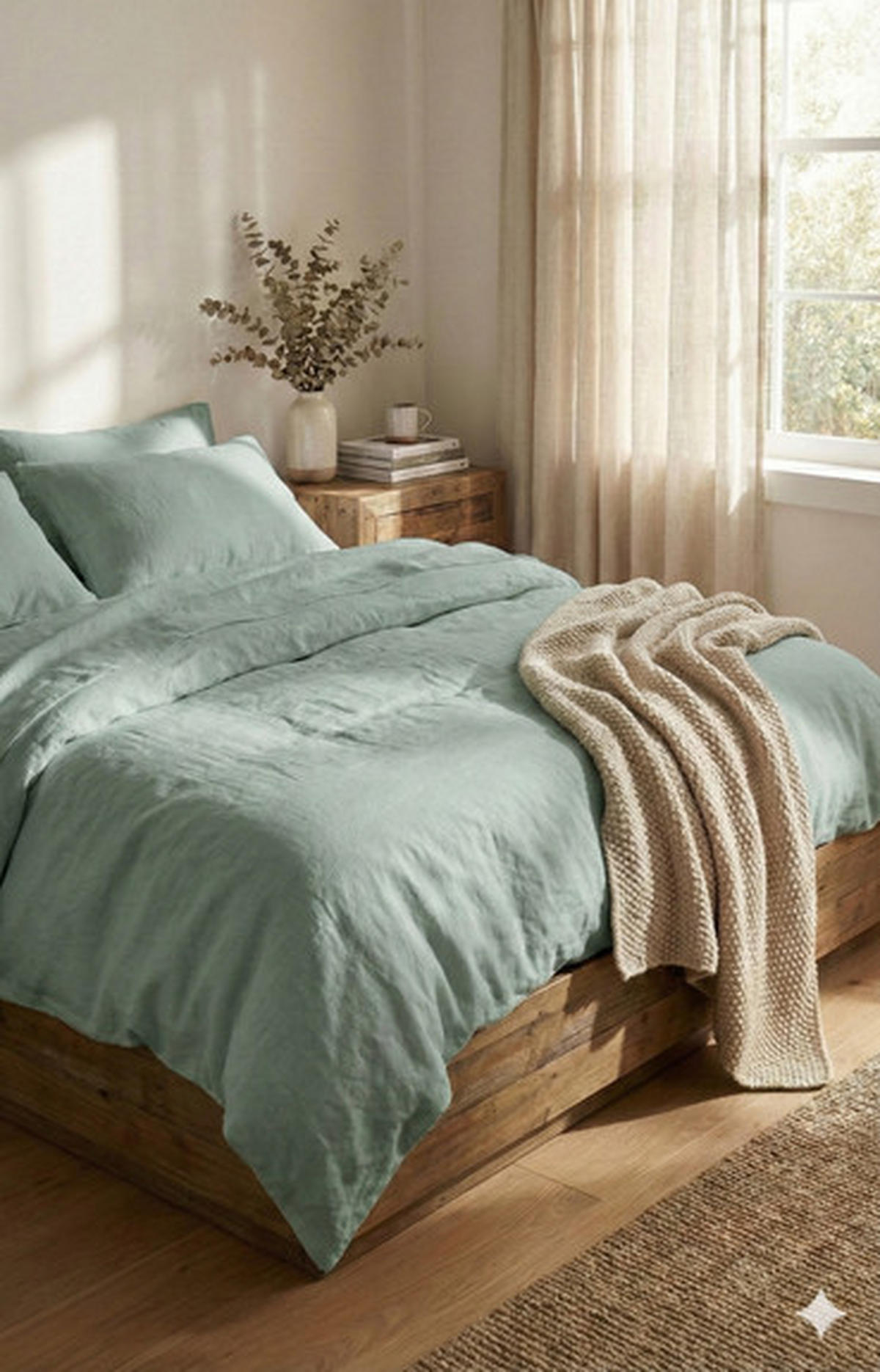 BETTWÄSCHE LEINEN 140/200 cm  - Salbeigrün, Basics, Textil (140/200cm)