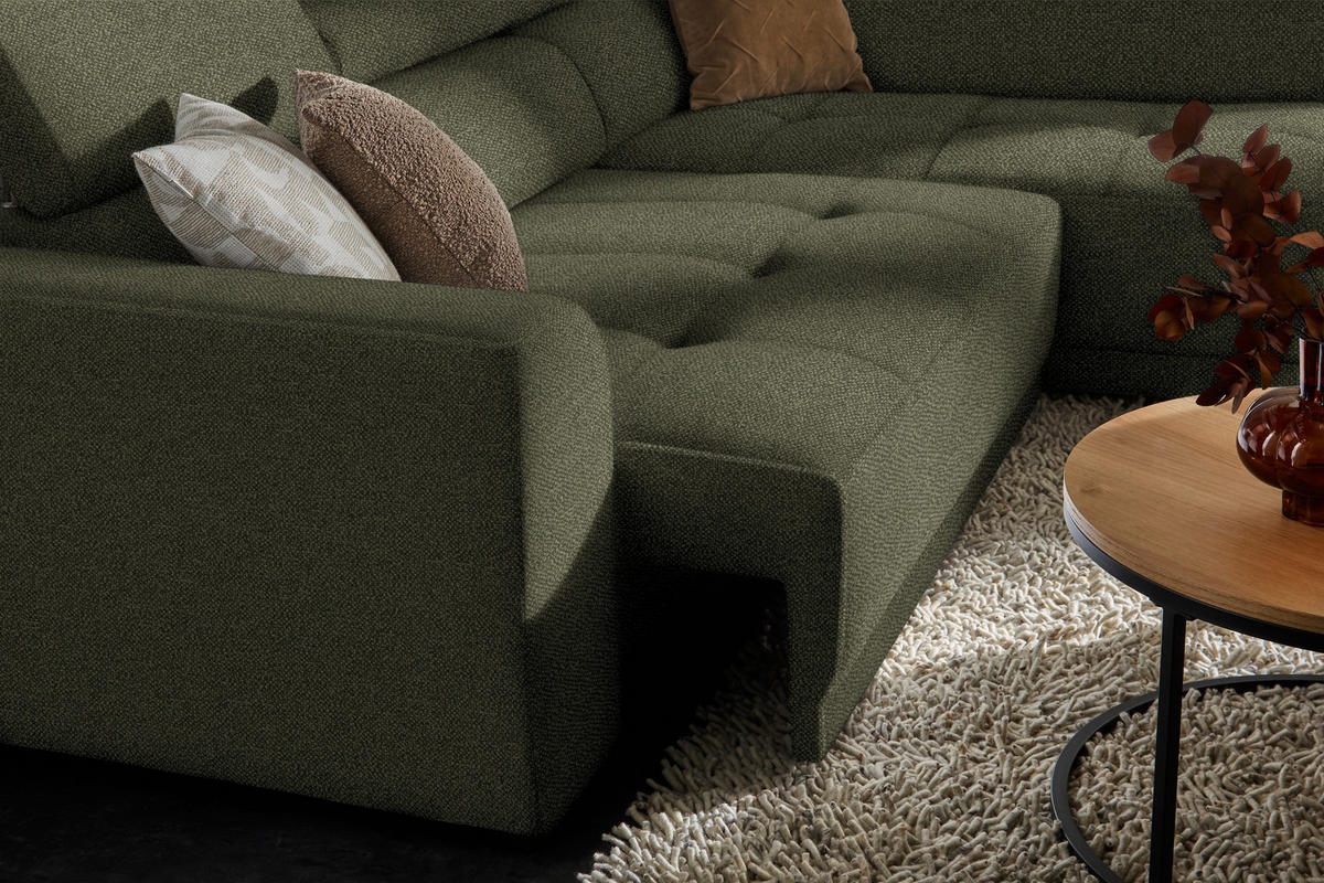 ECKSOFA in Struktur Olivgrün  - Schwarz/Olivgrün, Design, Kunststoff/Textil (284/205cm) - MID.YOU