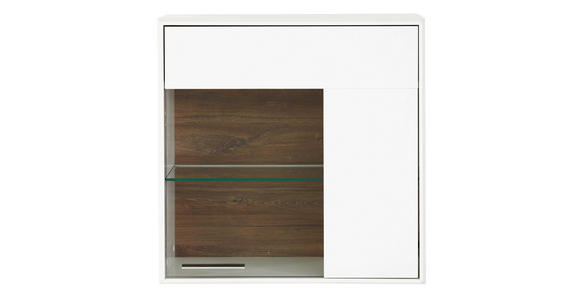 HÄNGEVITRINE in Weiß, Eichefarben - Chromfarben/Eichefarben, Design, Glas/Holzwerkstoff (75/75/42cm) - Hom`in
