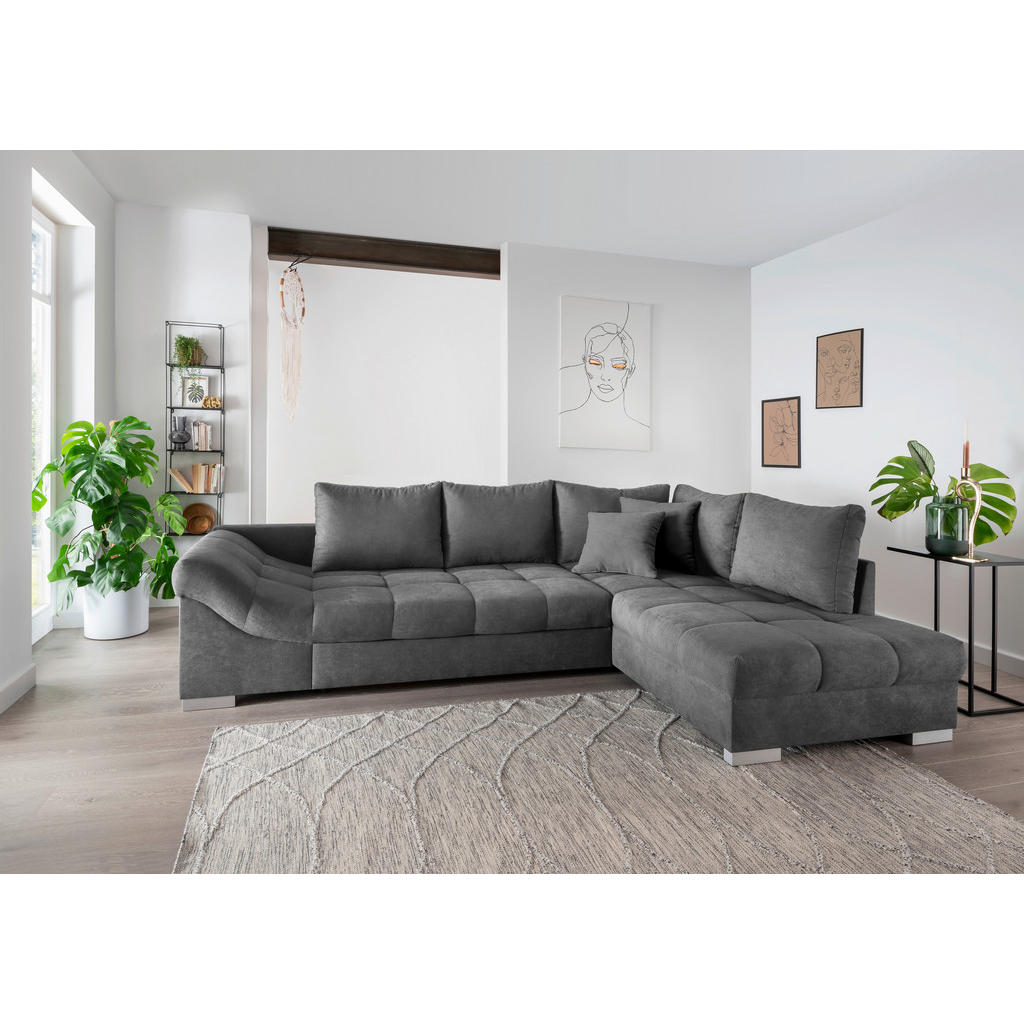 Thumbnail - Mid.you Eckschlafsofa, Dunkelgrau, Textil, Buche, 4-Sitzer, Füllung: Schaumstoff, 298x202 cm, Liegefunktion, Rücken echt...