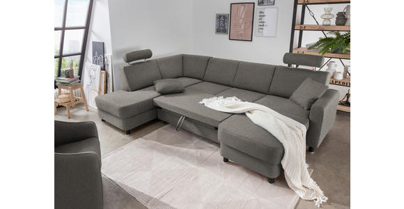 WOHNLANDSCHAFT in Webstoff Grau - Schwarz/Grau, Design, Holz/Textil (198/296/165cm) - Xora