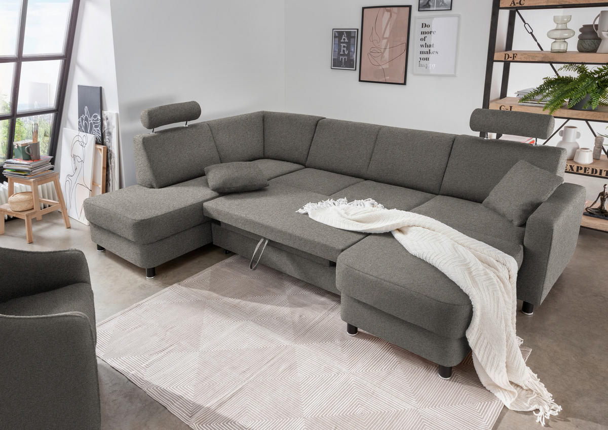 WOHNLANDSCHAFT in Webstoff Grau  - Schwarz/Grau, Design, Holz/Textil (198/296/165cm) - Xora