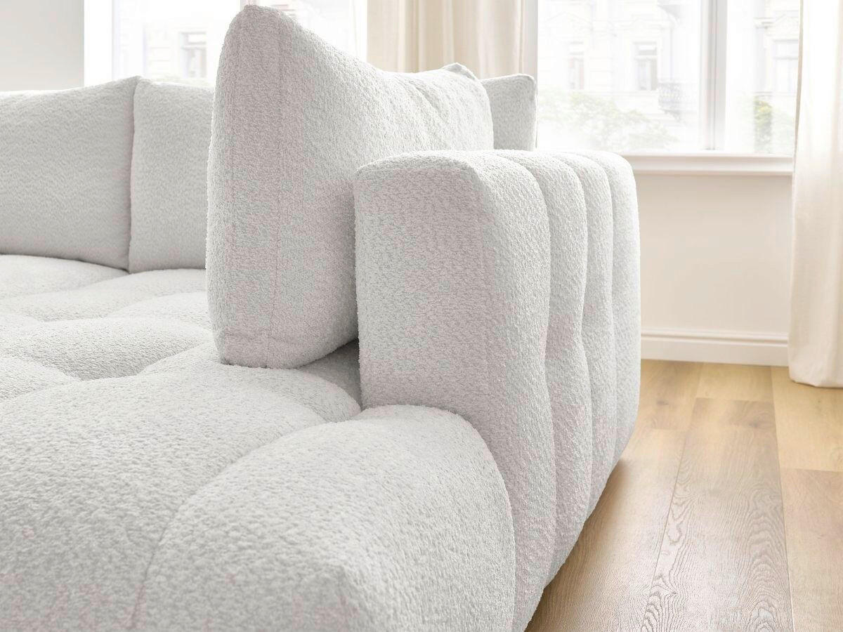 ECKSCHLAFSOFA FUJI Bouclé Weiß  inkl.  - Schwarz/Weiß, MODERN, Kunststoff/Textil (282/204cm)