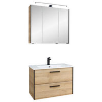 BADEZIMMER 3-teilig  in  - Eichefarben/Schwarz, Natur, Keramik/Holzwerkstoff (75/200/45cm) - Xora