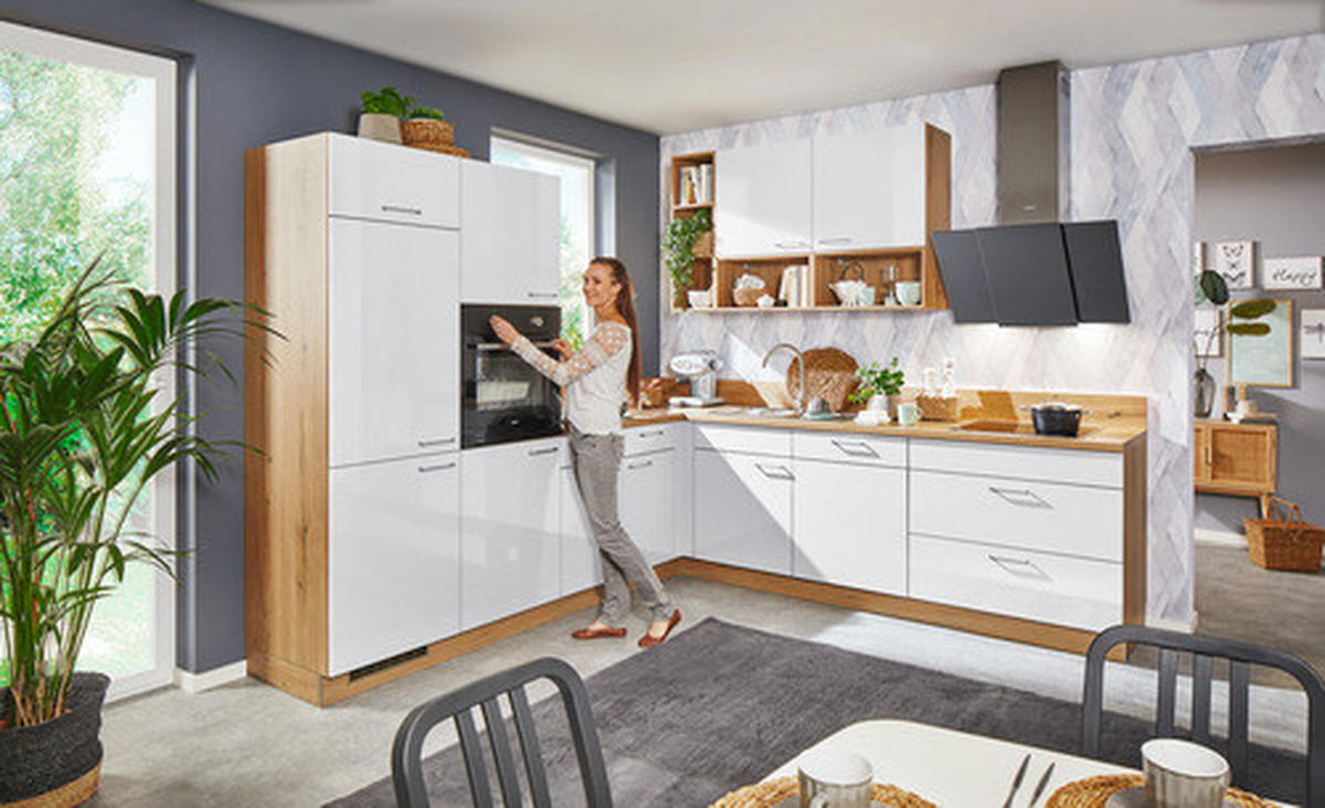 ROHOVÁ KUCHYŇA STAR 275 - biela/farba duba, Design, kompozitné drevo (245/275cm) - Welnova
