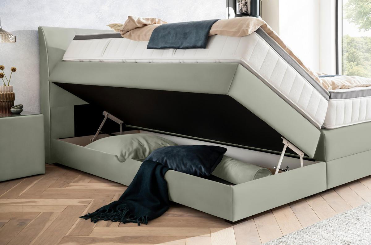 BOXSPRINGBETT 160/200 cm  in Pastellgrün  - Wengefarben/Pastellgrün, KONVENTIONELL, Holz/Textil (160/200cm) - Novel