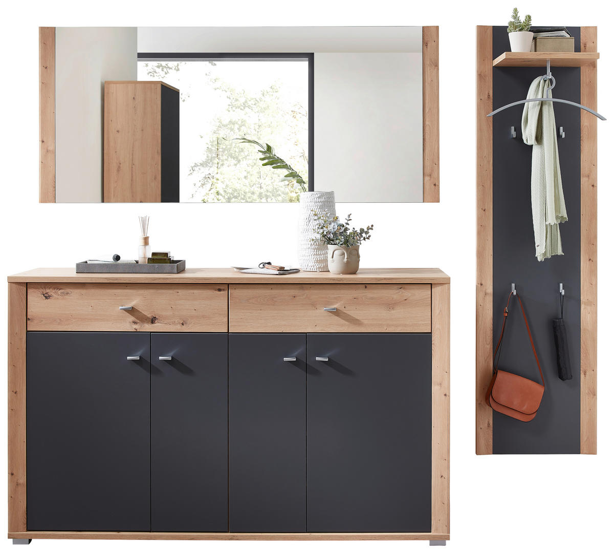 Ansamblu De Hol, 3 piese, 222/199/38 cm  - grafit/stejar Artisan, Design, material pe bază de lemn (222/199/38cm) - Xora