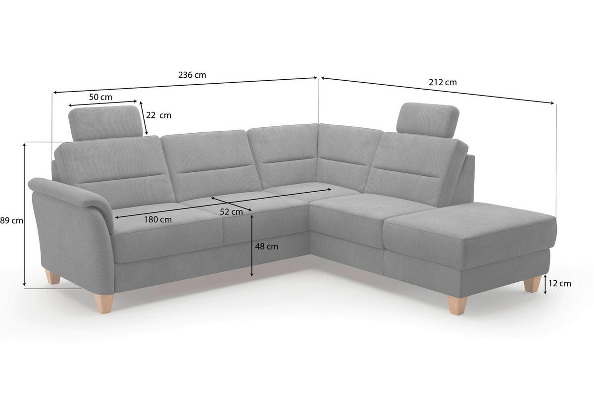 ECKSOFA in Flachgewebe Dunkelbraun  236/212 cm  - Eichefarben/Dunkelbraun, KONVENTIONELL, Holz/Textil (236/212cm) - Sit & More