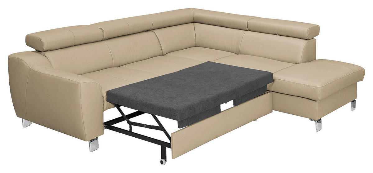 ECKSOFA Beige Echtleder Lederlook  - Chromfarben/Beige, Design, Leder/Textil (245/208cm) - Livetastic
