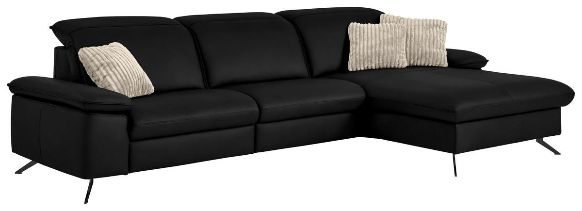 ECKSOFA  Echtleder Schwarz  - Schwarz, Design, Leder/Metall (307/169cm) - Beldomo Premium