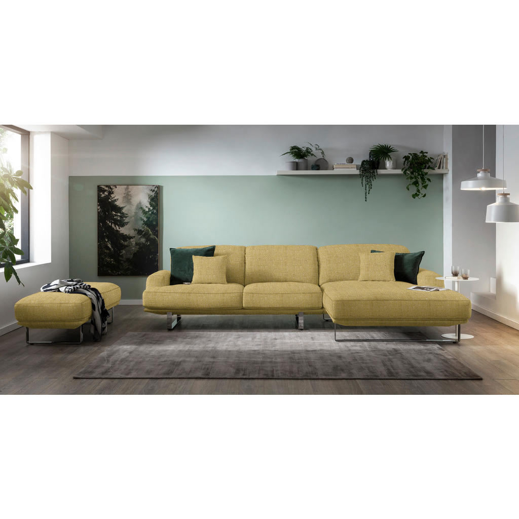 Thumbnail - Dieter Knoll Ecksofa Lesina, Gelb, Textil, 3-Sitzer, Ottomane rechts, L-Form, 304x184 cm, Goldenes M, Typenauswahl, Fußa...