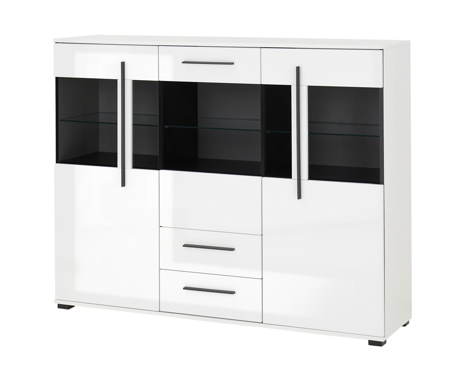 HIGHBOARD  160/126/42 cm 2 Schublade(n)  - Eichefarben/Weiß Hochglanz, Design, Glas/Holzwerkstoff (160/126/42cm) - Livetastic