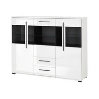 HIGHBOARD  160/126/42 cm 2 Schublade(n)  - Eichefarben/Weiß Hochglanz, Design, Glas/Holzwerkstoff (160/126/42cm) - Livetastic