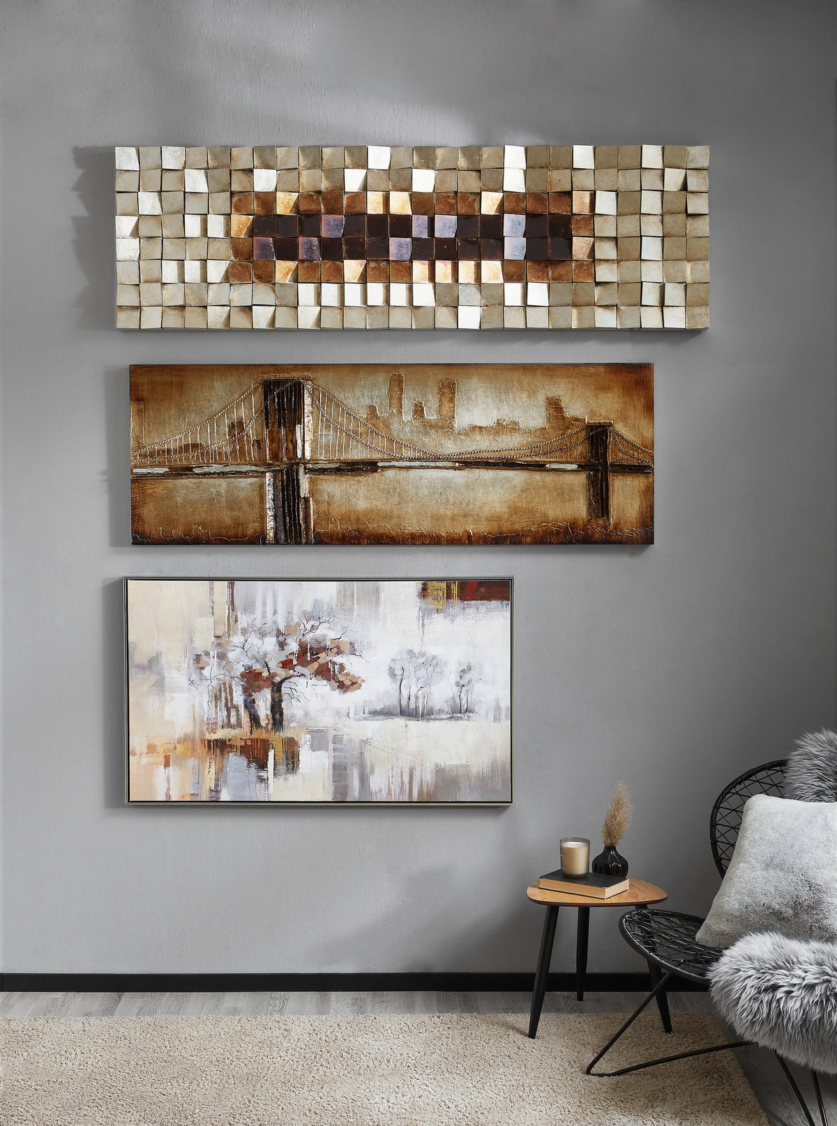 OBJEKTBILD Abstraktes 180/55 cm  - Silberfarben/Goldfarben, Design, Holz/Kunststoff (180/55cm) - Monee