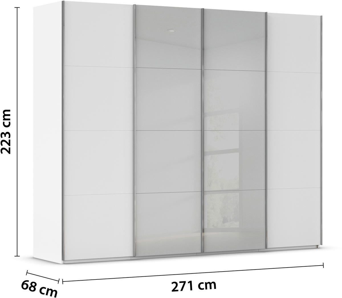 SCHWEBETÜRENSCHRANK 271/223/68 cm 4-türig Grau, Weiß  - Chromfarben/Weiß, KONVENTIONELL, Glas/Holzwerkstoff (271/223/68cm) - Novel