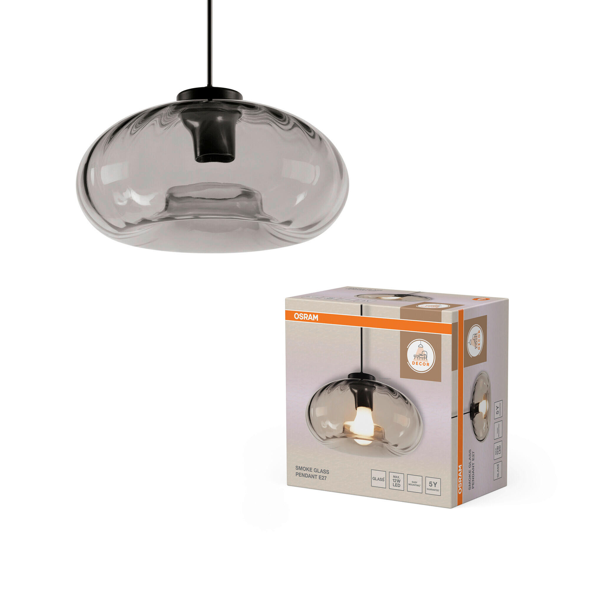 HÄNGELEUCHTE 28/118,5 cm  - Schwarz, Design, Glas/Metall (28/118,5cm) - Osram
