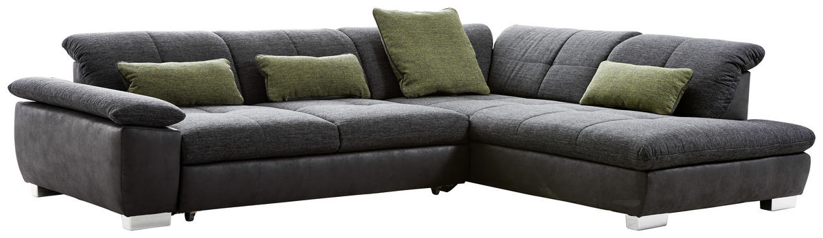 ECKSOFA in Chenille Dunkelgrau  - Chromfarben/Dunkelgrau, Design, Textil (313/242cm) - Xora