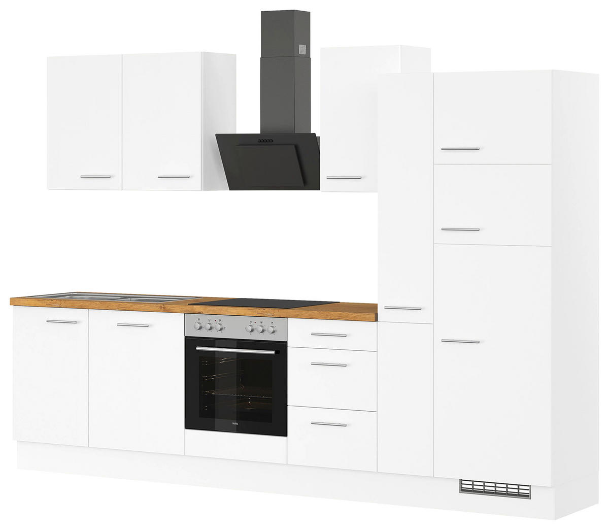 KÜCHENBLOCK 310 cm   in Weiß  - Eichefarben/Silberfarben, Trend, Holzwerkstoff/Metall (310cm) - Impuls