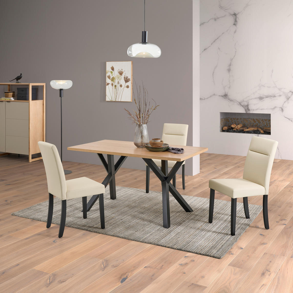 ESSTISCH in Holz  - Eichefarben/Schwarz, Basics, Holz (140/76/80cm) - Livetastic