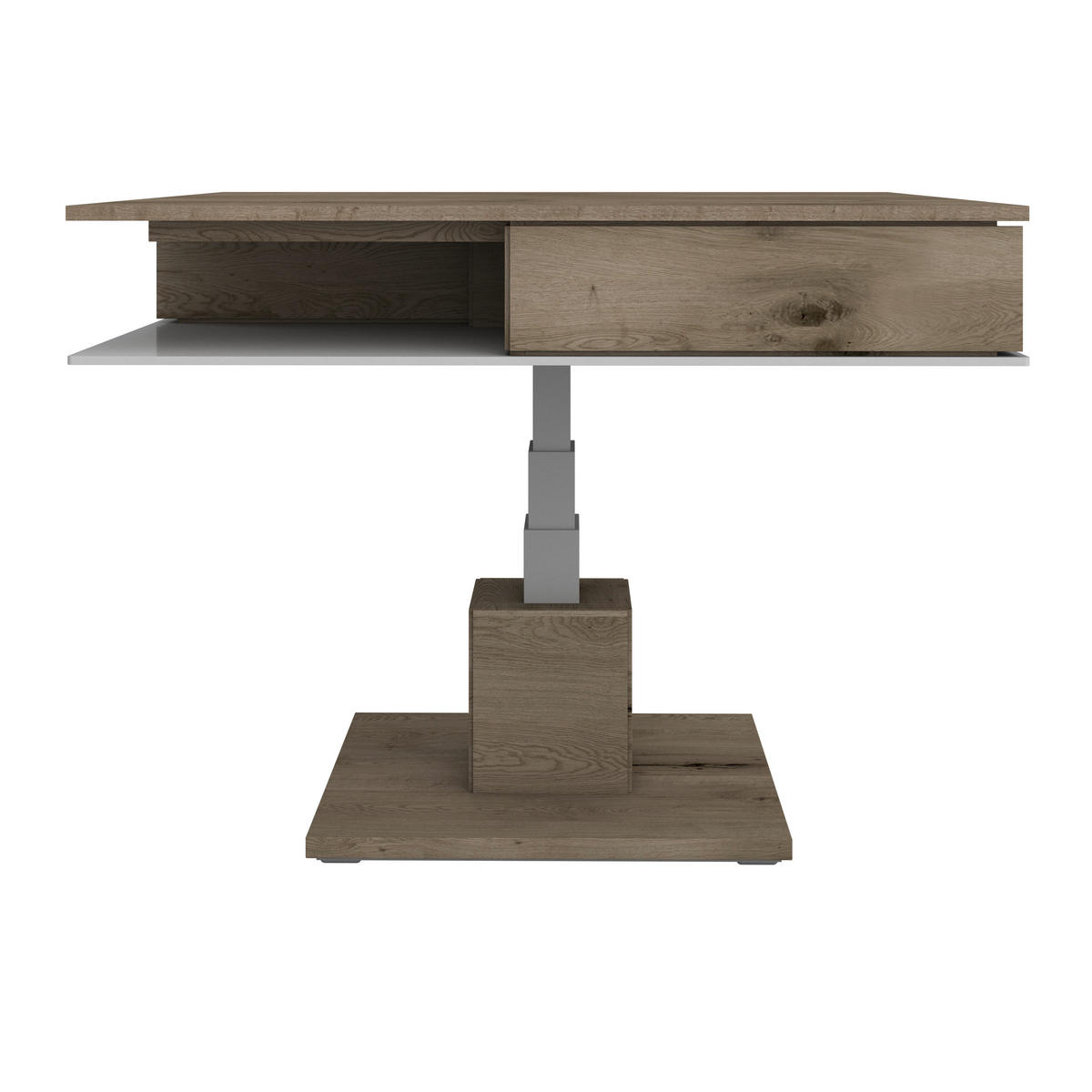 COUCHTISCH in Holz, Glas 90/90/38,3-74,3 cm  - Weiss/Eichefarben, Design, Glas/Holz (90/90/38,3-74,3cm) - Voglauer
