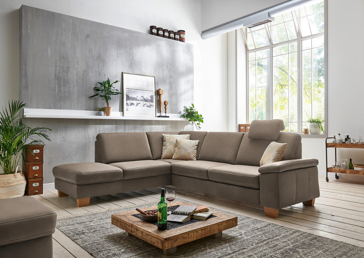 ECKSOFA  in Echtleder Alufarben  235/274 cm  - Eichefarben/Beige, KONVENTIONELL, Leder/Holzwerkstoff (235/274cm) - Beldomo Premium