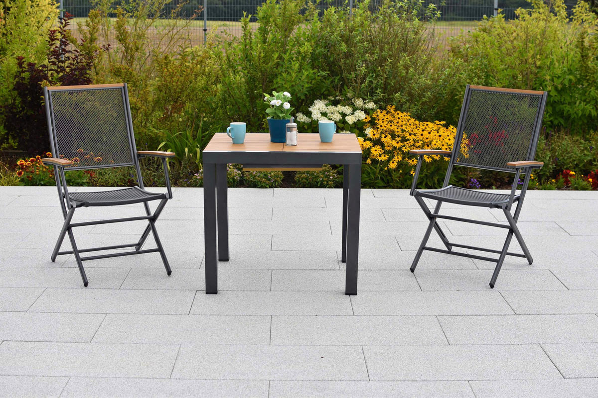 BALKONTISCH Metall, Kunststoff Graphitfarben, Naturfarben  - Graphitfarben/Naturfarben, KONVENTIONELL, Kunststoff/Metall (80-120/70/75cm) - Gardenson