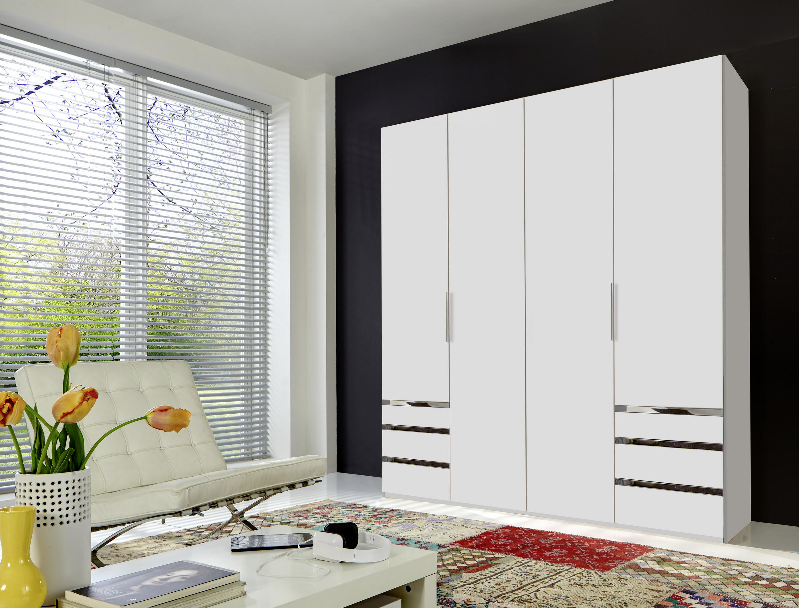 DREHTÜRENSCHRANK 200/216/58 cm 4-türig Weiß  - Chromfarben/Weiß, MODERN, Holzwerkstoff/Kunststoff (200/216/58cm) - MID.YOU