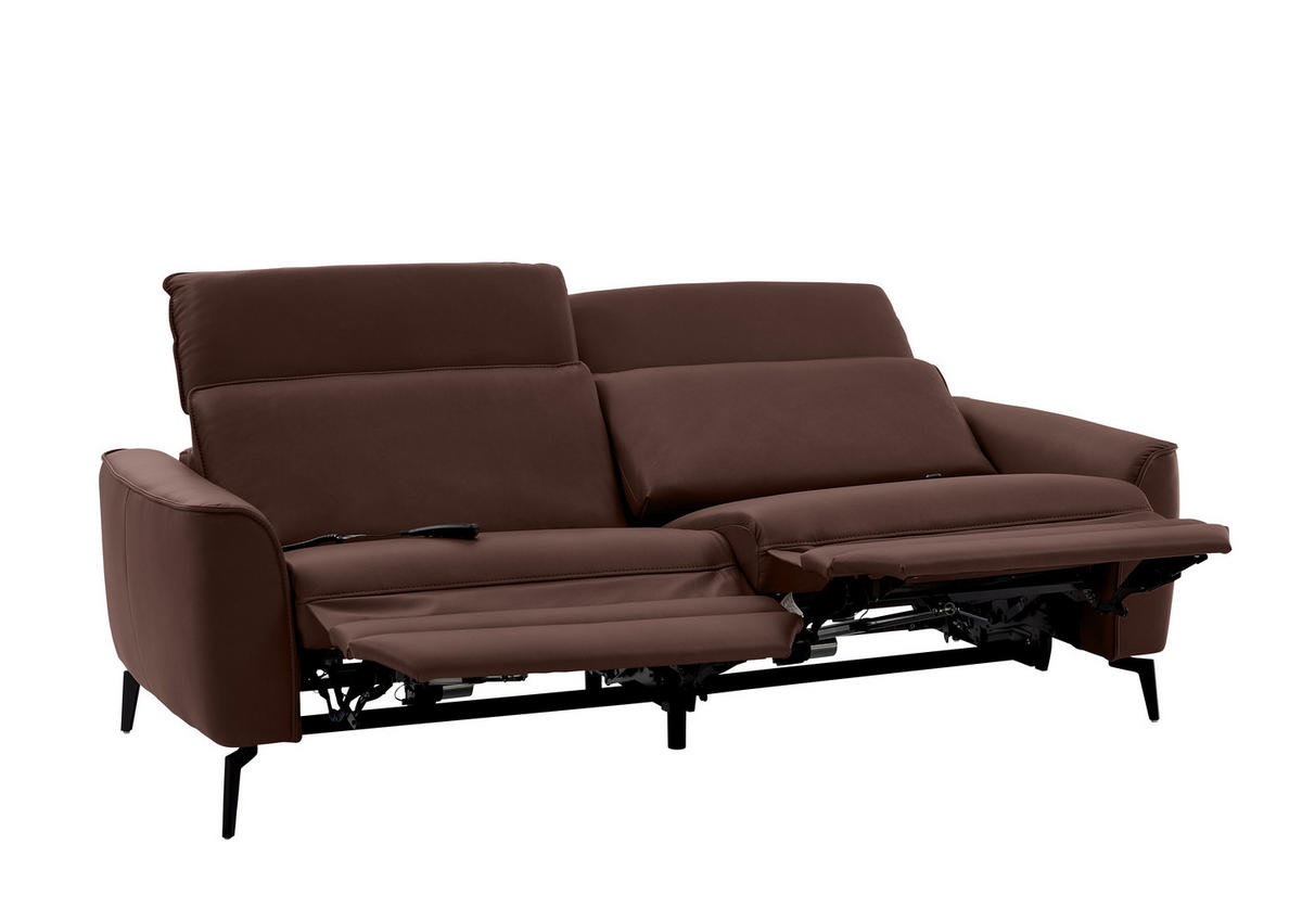 3-SITZER-SOFA in Echtleder Braun  - Schwarz/Braun, Natur, Leder/Metall (222/81/110cm) - Valdera