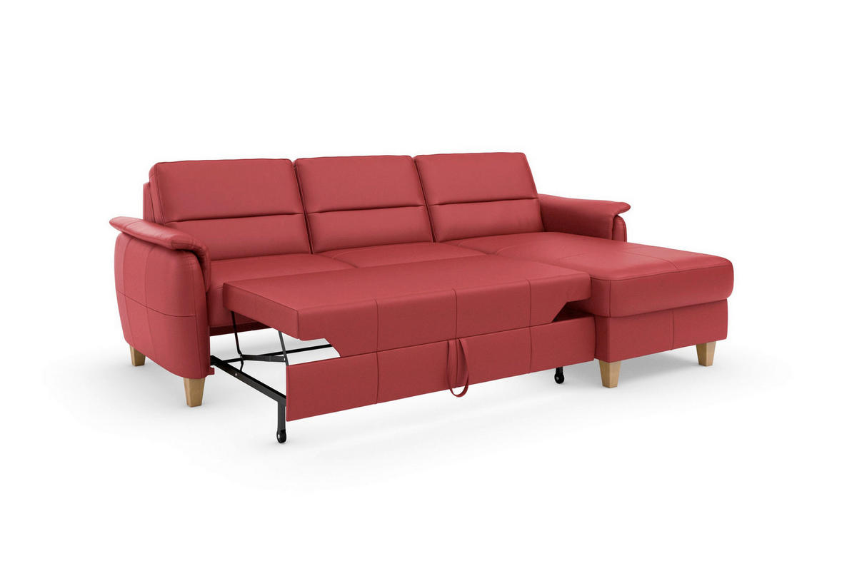 ROHOVÁ SEDAČKA, koža, červená - farba duba/červená, Basics, koža/drevo (244/163cm) - Sit & More