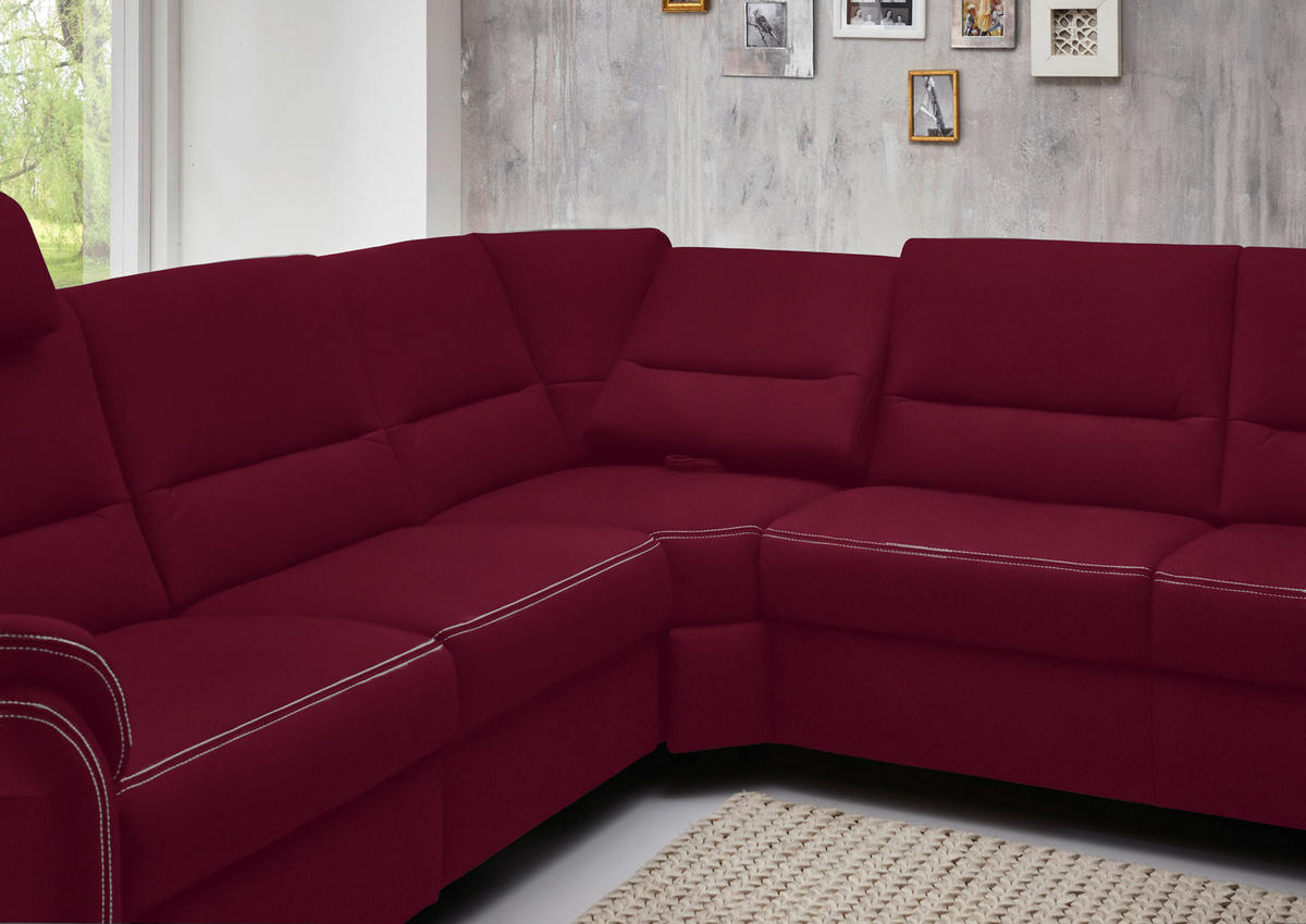 WOHNLANDSCHAFT in Mikrofaser Weinrot  - Weinrot/Alufarben, Konventionell, Textil/Metall (262/335/173cm) - Beldomo System