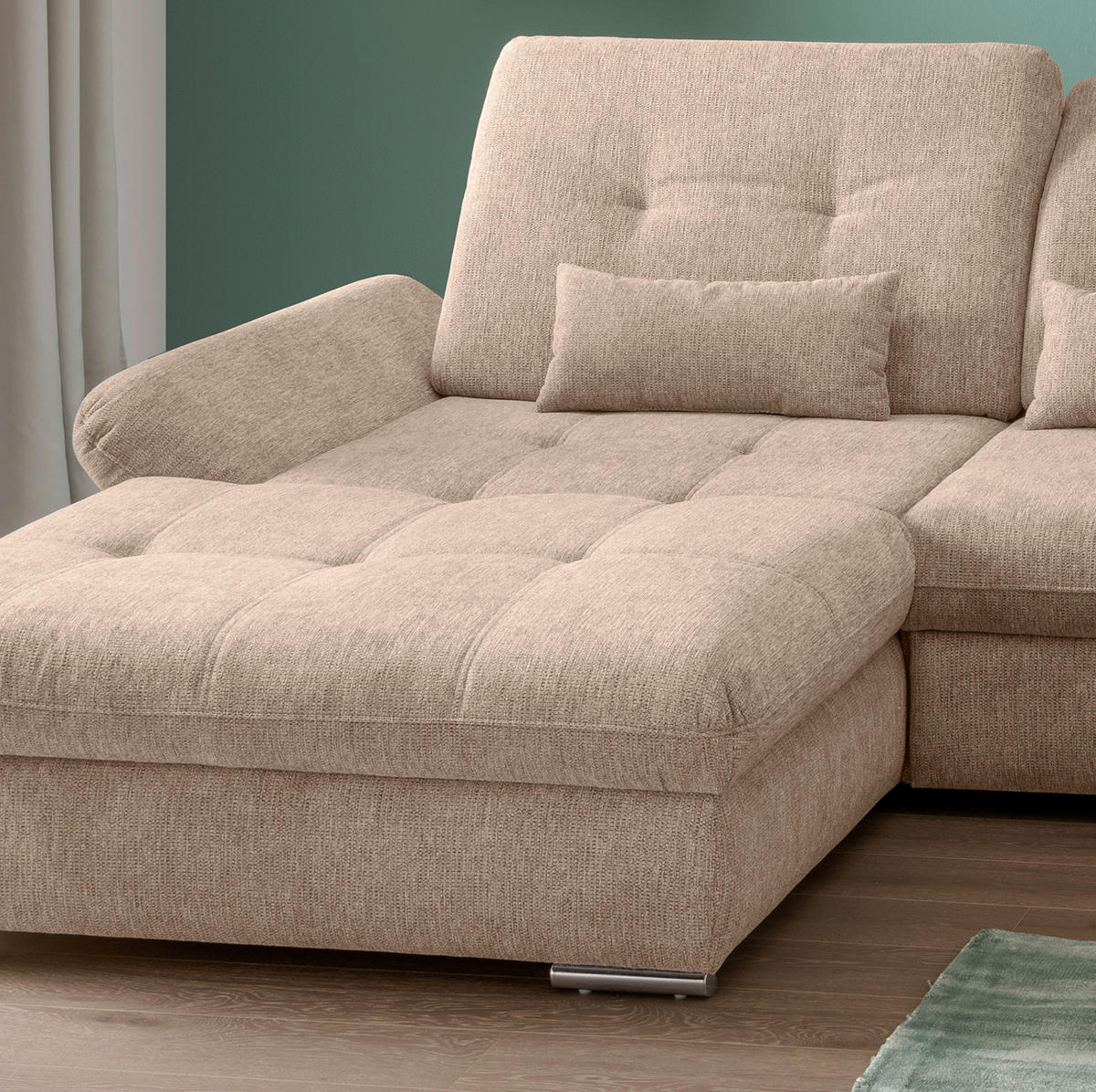 WOHNLANDSCHAFT in Chenille Hellbraun  - Chromfarben/Hellbraun, Design, Textil/Metall (195/376/254cm) - Livetastic