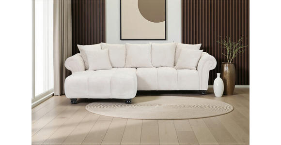 ECKSOFA  in Plüsch Weiß  190/288 cm  - Dunkelbraun/Weiß, KONVENTIONELL, Holz/Textil (190/288cm) - Carryhome