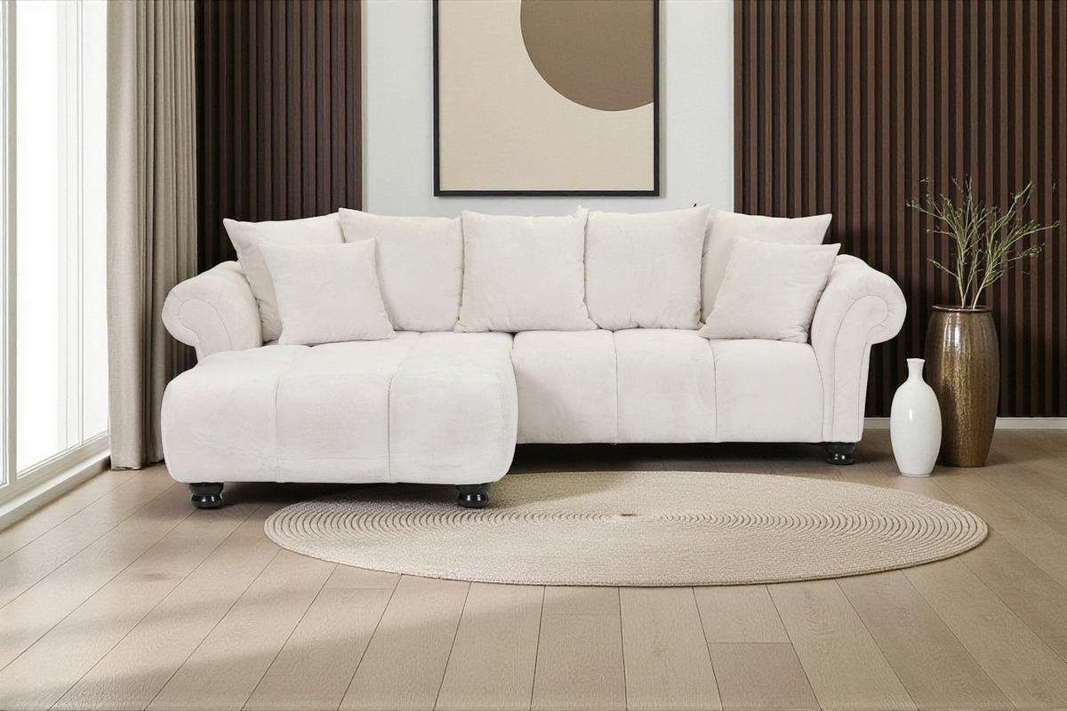 ECKSOFA Weiß Plüsch  - Dunkelbraun/Weiß, KONVENTIONELL, Holz/Textil (190/288cm) - Carryhome