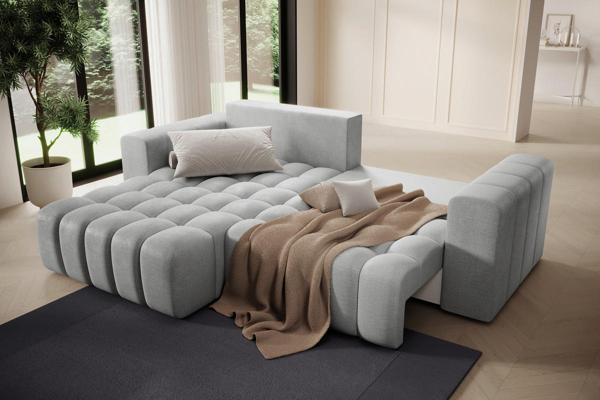 ECKSOFA BONETT in Samt Hellgrau  175/250 cm  - Hellgrau/Schwarz, Design, Kunststoff/Textil (175/250cm) - MID.YOU