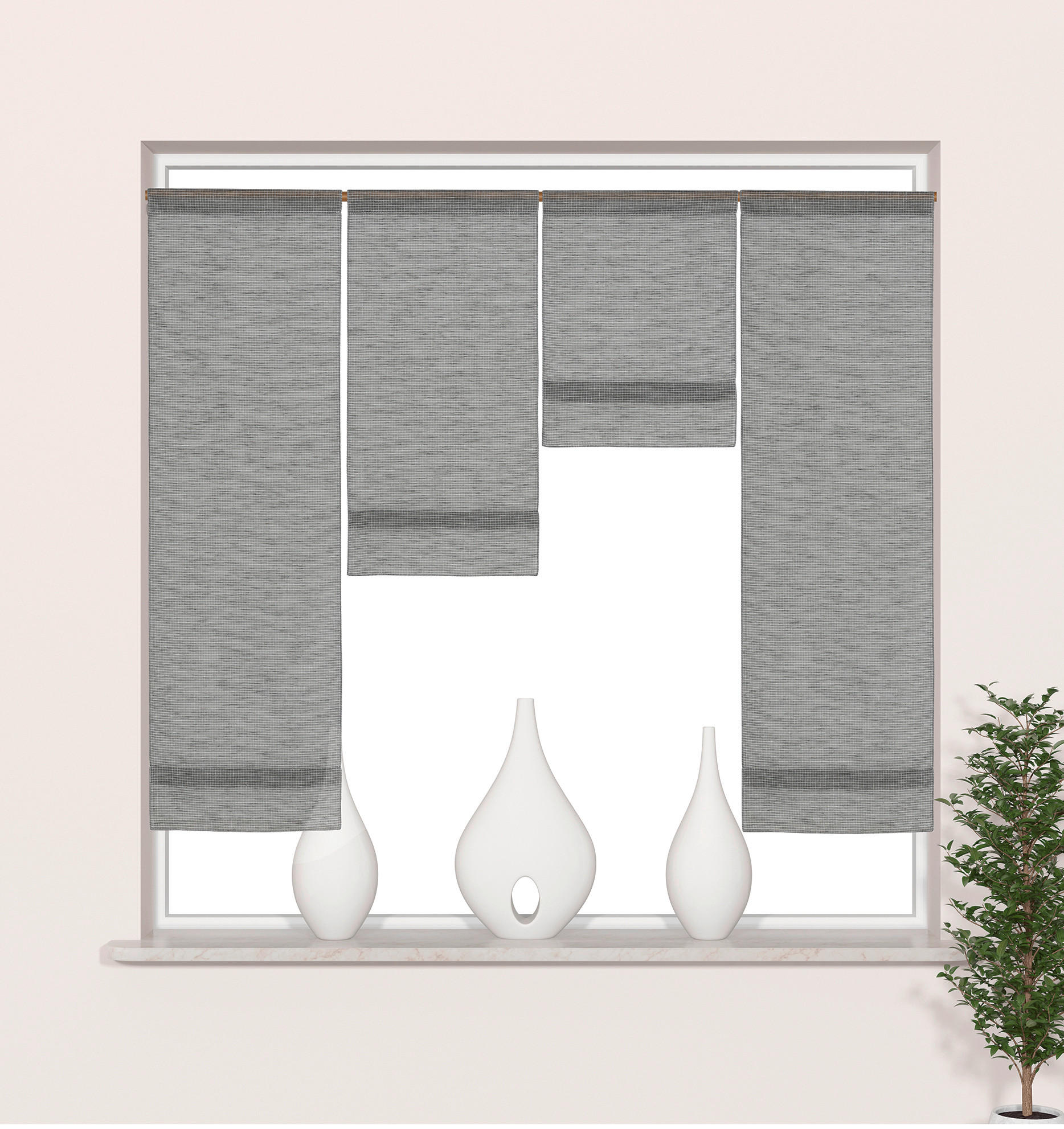 KURZGARDINENSET   120/100 cm   - Grau, Basics, Textil (120/100cm)