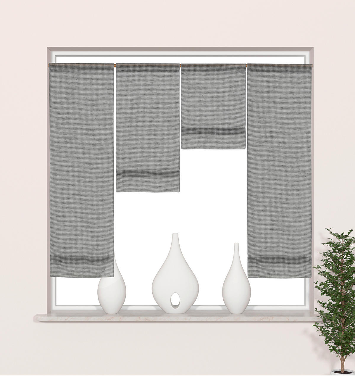 KURZGARDINENSET   120/100 cm   - Grau, Basics, Textil (120/100cm)