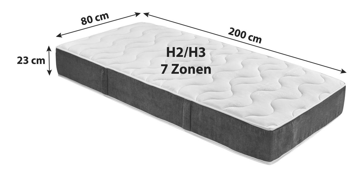 Taschenfederkernmatratze 80/200 cm, Höhe ca.: 23 cm, Wendematratze mit unterschiedlichen Härtegraden, H2 + H3 = mittel + fest, 7-Zonen - Weiß, Textil (80/200cm) - Primatex