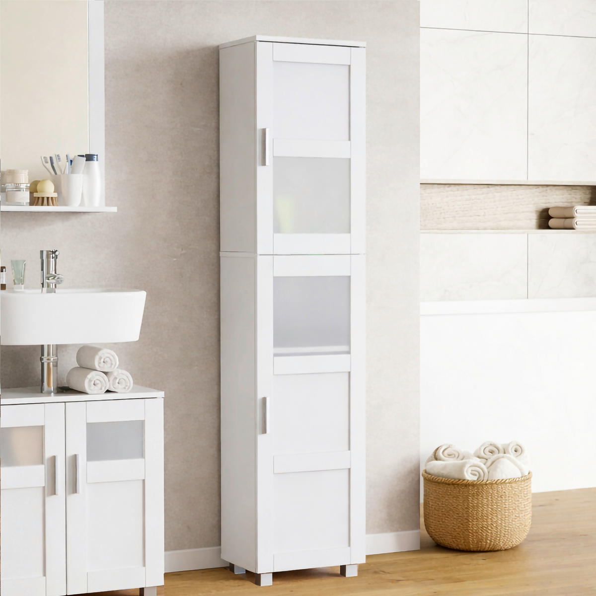 HOCHSCHRANK 38/165/28 cm  - Silberfarben/Weiß, Trend, Glas/Holzwerkstoff (38/165/28cm) - MID.YOU
