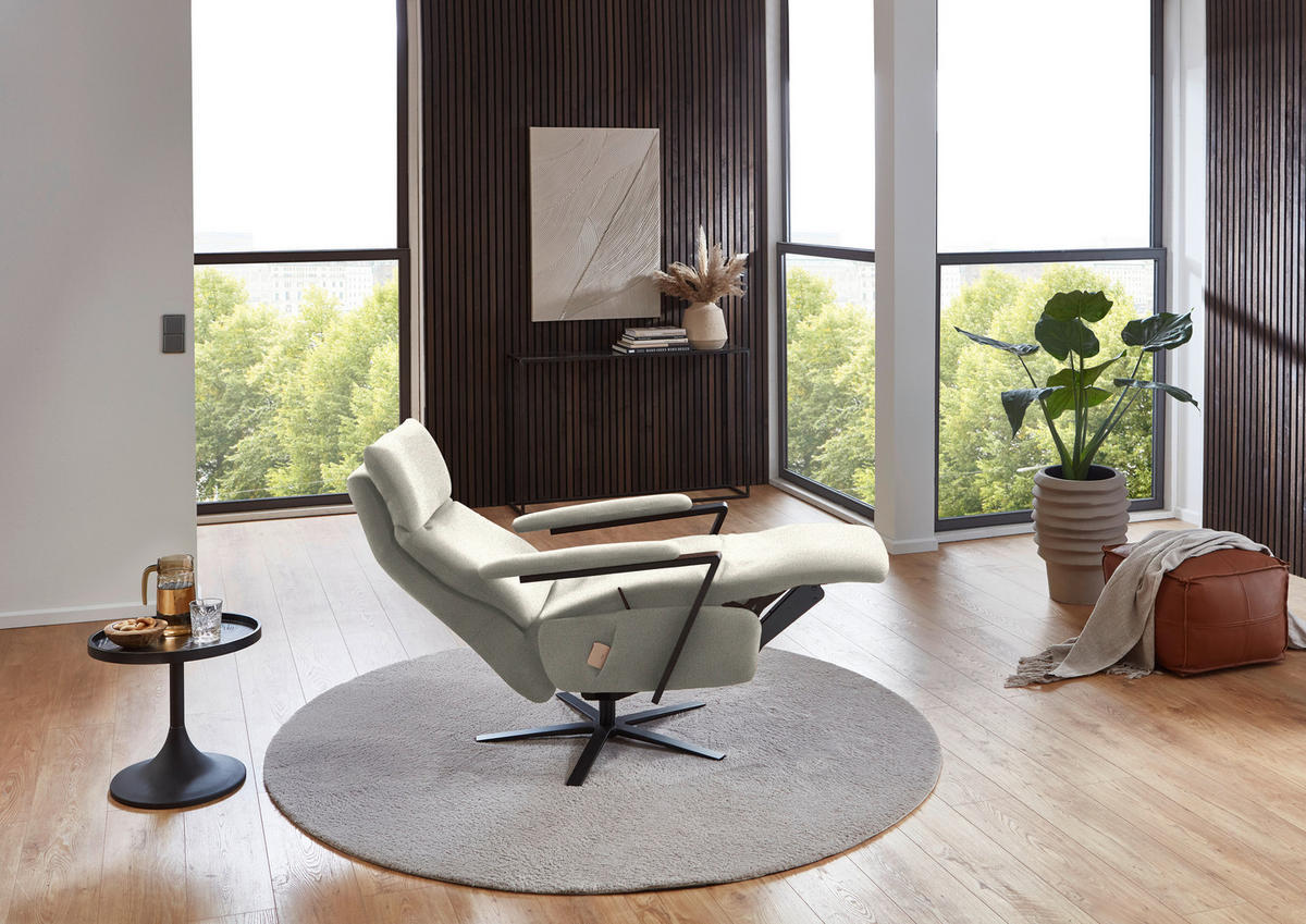 RELAXSESSEL in Textil Creme  - Creme/Schwarz, Design, Textil/Metall (68/117/85cm) - Cantus