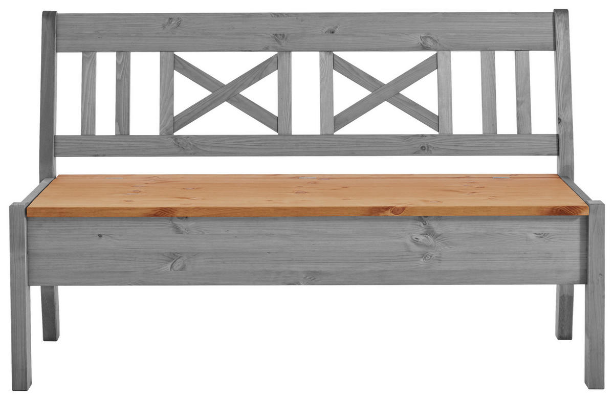 SITZBANK 148/93/58 cm Grau, Laugenfarbig Kiefer massiv  - Laugenfarbig/Grau, ROMANTIK / LANDHAUS, Holz (148/93/58cm) - Boxxx