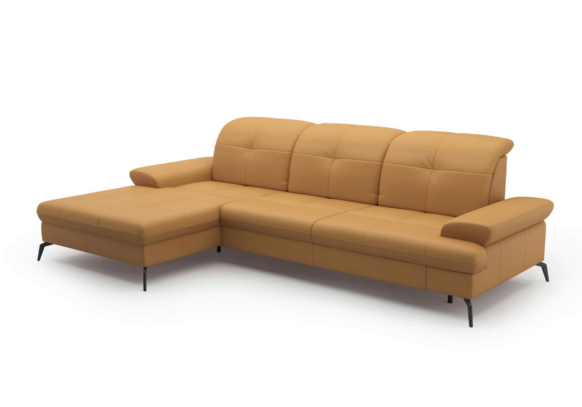 ECKSOFA Currygelb Echtleder  - Currygelb/Schwarz, KONVENTIONELL, Leder/Metall (185/279cm) - Sit & More